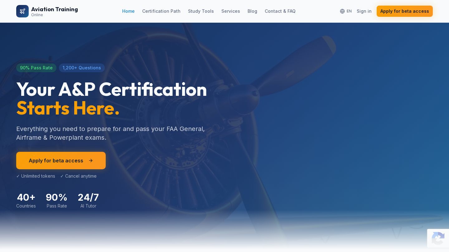 Aviation Training Online website homepage